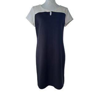 Talbots Petites Black & White Colorblock Shift Dress – Keyhole Neck Classic 10P